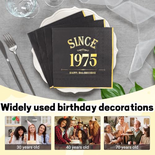 50. Geburtstag Servietten Schwarz Gold - 20 Stücke Since 1975 Tischdeko 33cm x 33cm Papierservietten für Mann Frau Mädchen Junge 50 Jahre Geburtstag Feier Deko