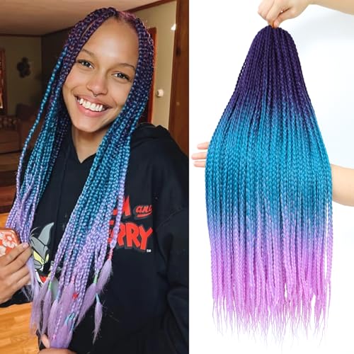 AMLUCKS Trenzas de caja de ganchillo, 6 paquetes de trenzas preanudadas, sin nudos, tamaño mediano, 3 trenzas, extensiones de cabello de ganchillo para mujeres negras (C26#, 22 pulgadas)