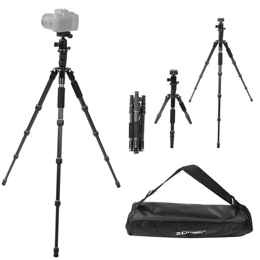 ZOMEI Q666C Monopod z Włókna Węglowego Statyw do Fotografii Podróżniczej DSLR Przenośny 5 Sekcji Czarny 13,8 Cala do Przechowywania
