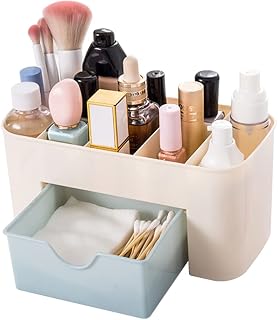 Makeup Brush Holder Organizer, Cosmetic Storage Box, Makeup Drawer Organizer, Small Desk Organizer, Skincare Organizers for Vanity Beauty Dresser Top Bathroom Countertop (Blue)