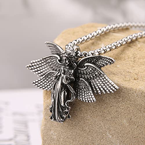 HZMAN Guardian Angel Necklace for Women Stainless Steel Classic Seraph Angle Wing Prayer Amulet Pendant Jewelry Gift2