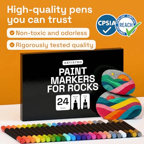 Image of ARTISTRO 24 Rock Acrylic Paint Markers - Painting Kit for Kids and Adults - Art & Craft Supplies Paint Pens