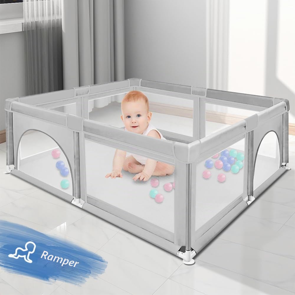 Parc Bébé Modulable en Tissu Oxford Tapis et Barrières Parc de Jeux pour Appartement 50 Balles (Gris foncé)