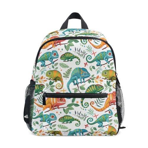 Backpack for Toddler Boys Girls Cute Chameleon Tropical Plant Pattern Lightweight Mini Shoulder Bag Casual Daypack Rucksack for Kindergarten Preschool Nursery Outdoor Travel Age 3-8 M