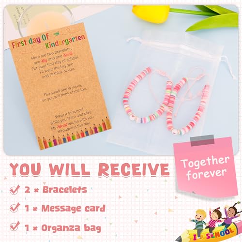 Image of Back to School Supplies, First Day of Kindergarten Bracelet, Back to School Bracelet Mommy and Me, Prek Matching Wish Bracelets Set, Adjustable Bracelet for Boys Girls Gifts Stuff Bulk