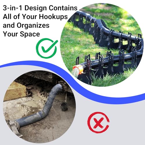 Image of 15FT RV Sewer Hose Support - Adjustable Height Camper Sewer Hose Holder with Quick Setup, Secure Rubber Bands, and Carry Strap for Travel Trailers and Motorhomes, Ensures Fast & Thorough Drainage
