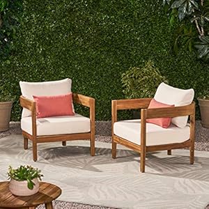 Christopher knight home 312395 alfy outdoor club chair with cushions set of 2 teak finish beige  urban country home decor