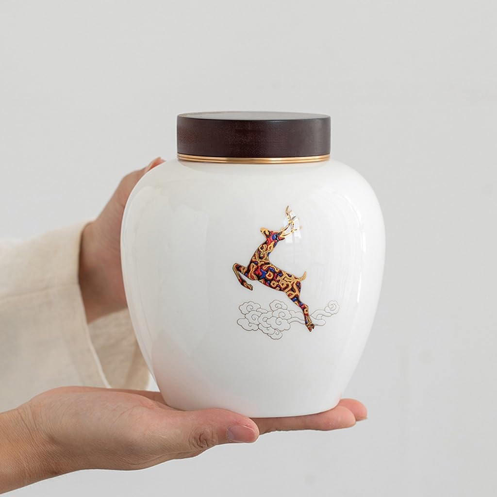 HLTYGWX Zestaw do herbaty Drewniana pokrywka Ceramiczna puszka na herbatę, zamknięta puszka na herbatę, chińska herbata odporna na wilgoć Puszka do przechowywania herbaty Słoik do przechowywania