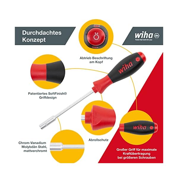 Wiha Schraubendreher Set SoftFinish® Sechskant-Steckschlüssel 5-tlg. ergonomischer Griff für kraftvolles Drehen I… – Bild 5