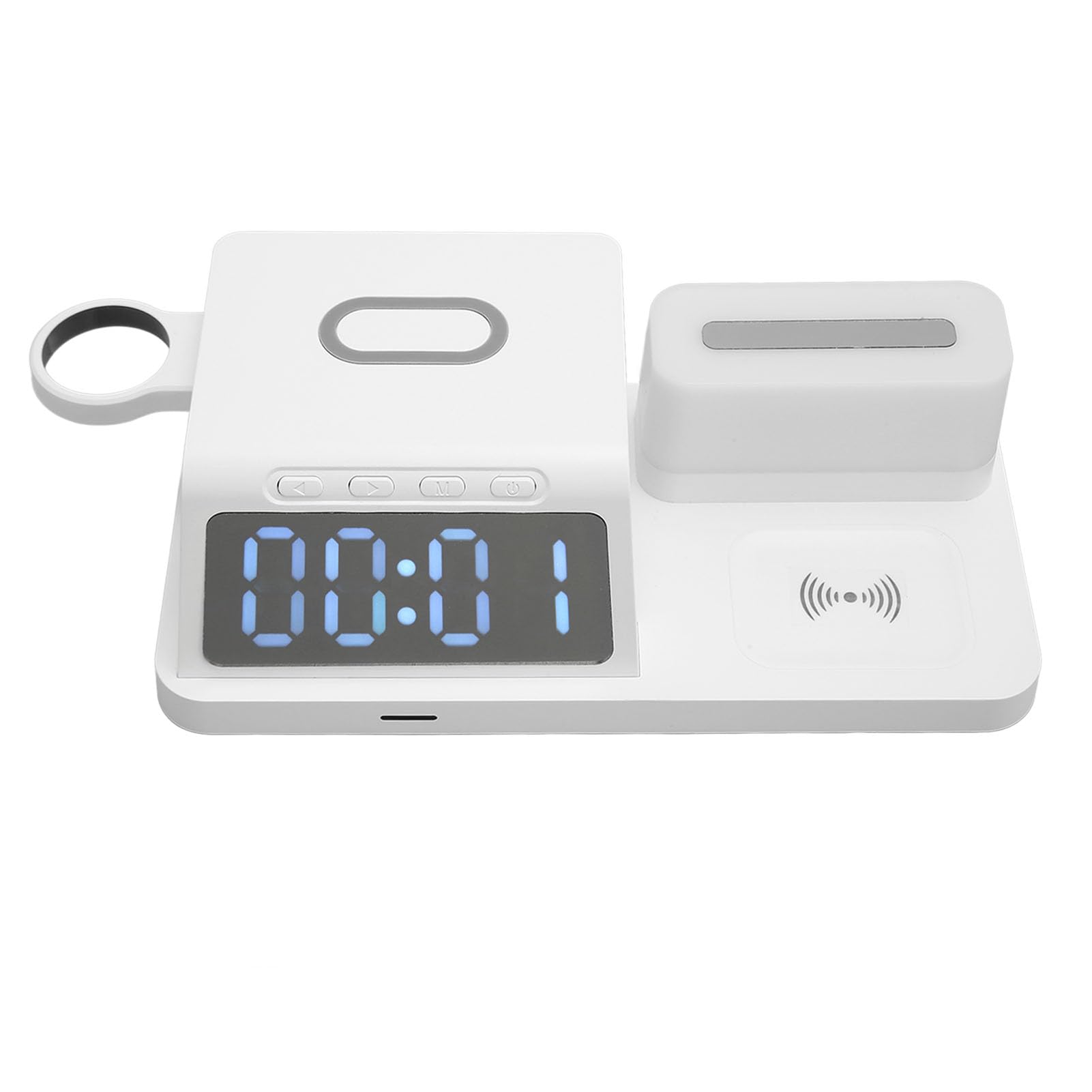 Sveglia Multifunzione Caricabatterie Wireless Ricarica Rapida da 15 W con Display a LED Calendario Luce Notturna per Telefono Smartwatch Auricolare (Bianca)