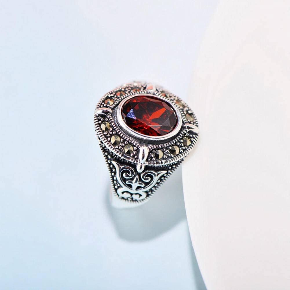 Anillo Cerrado Tallado Ovalado de Circonita Roja de Estilo de Corte Retro, Anillo de Moda para Hombres Y Mujeres, Regalos para Amantes, Circonita Roja Tallada 13#, OZZKI, Anillo Circón Rojo Tallad