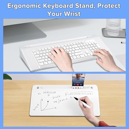 Image of Desk Whiteboard Dry Erase Glass Desktop Whiteboard, Deskboard Buddy with Storage Organizer & Notepad Desktop Buddy Keyboard Stand for Home Office School Accessories Supplies
