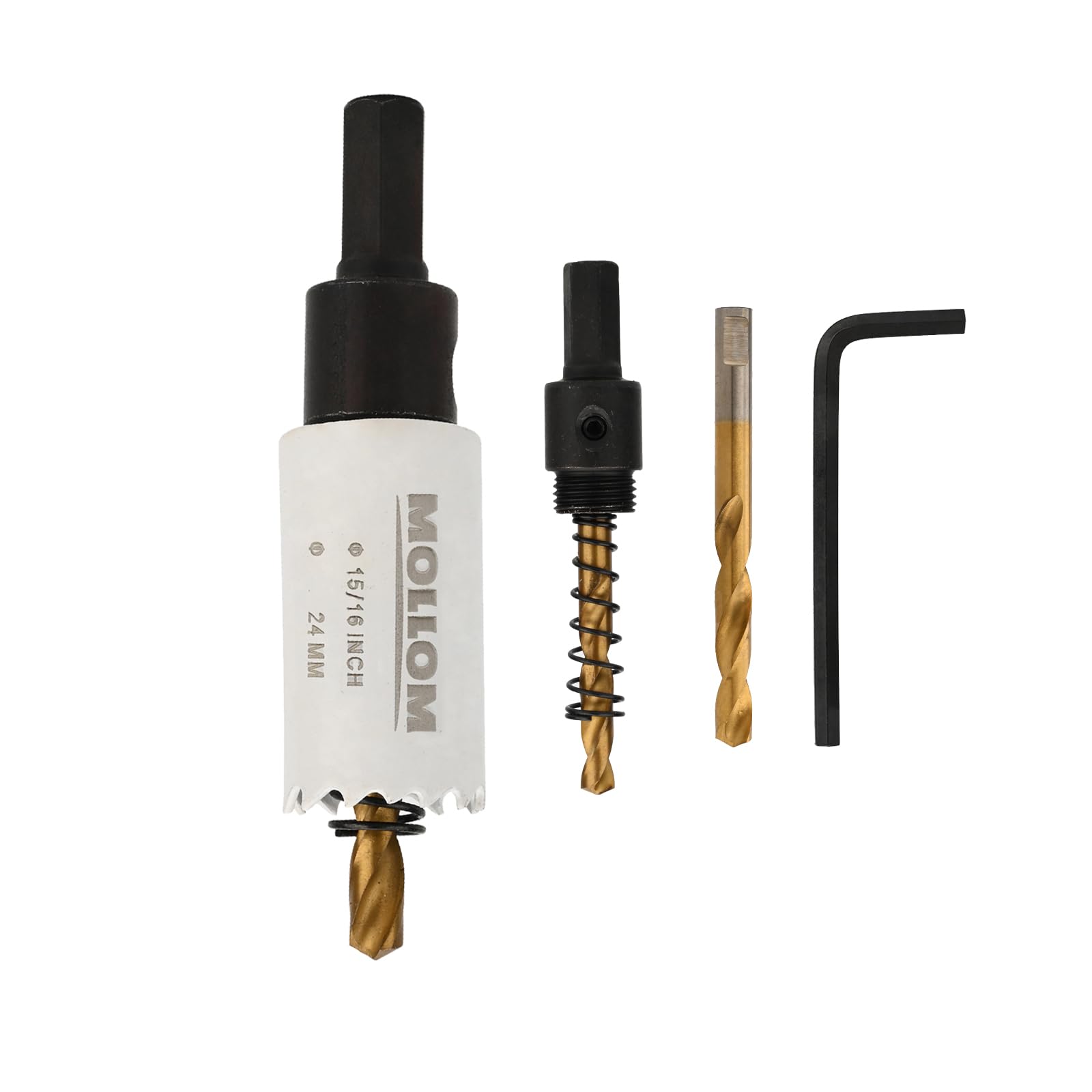 Mollom (24mm | 15/16") HSS M42 with 8% Cobalt BI-Metal Hole Saw with 2 Pilot Drill Bits & Arbor Smooth Cutting for PVC,Drywall,Wood,Plastic,Gypsum