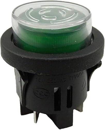 Druckschalter mit Wasserdichte Abdeckung Einbau ø 25mm 250V 16A grün beleuchtet, Flachstecker 6,3mm (1)