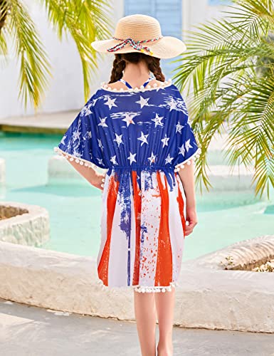 Image of Goodstoworld 7-12Y Girls 3 Piece Cover Up Swimsuit Hawaiian Bikini Bathing Suit with Pompom Tassel