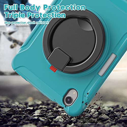 iPad 8.3 inch Mini 6 2021 Case with Pen Holder, Hand Strap & Adjustable Shoulder Strap & Durable Triple Case - Blue - Image 3