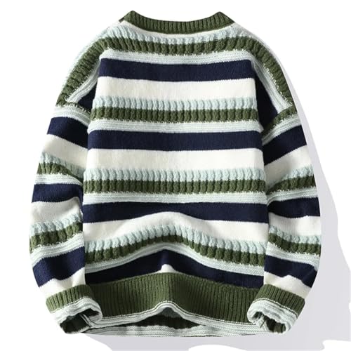 Men Crew Neck Knit Stripe Sweater Long Sleeve Loose Casual Warm Pullover Jumper Tops2