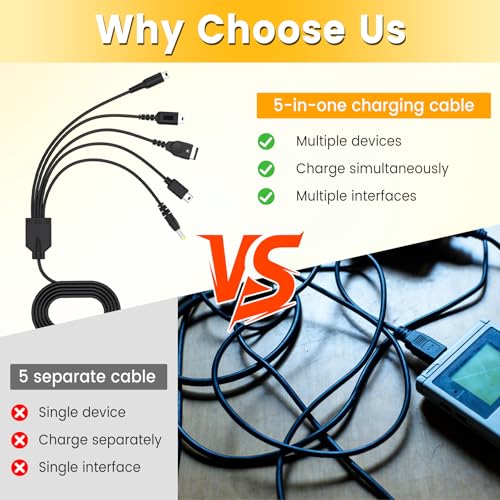 Image of Tobfit 5-in-1 Charger Cable for Nintendo DS Lite, for DS Lite, Wii U, New 3DS XL, 3DS, 2DS, DSi XL, Gameboy Advance SP, PSP 1000 /2000 /3000 - Multi-Compatible Charging Cable