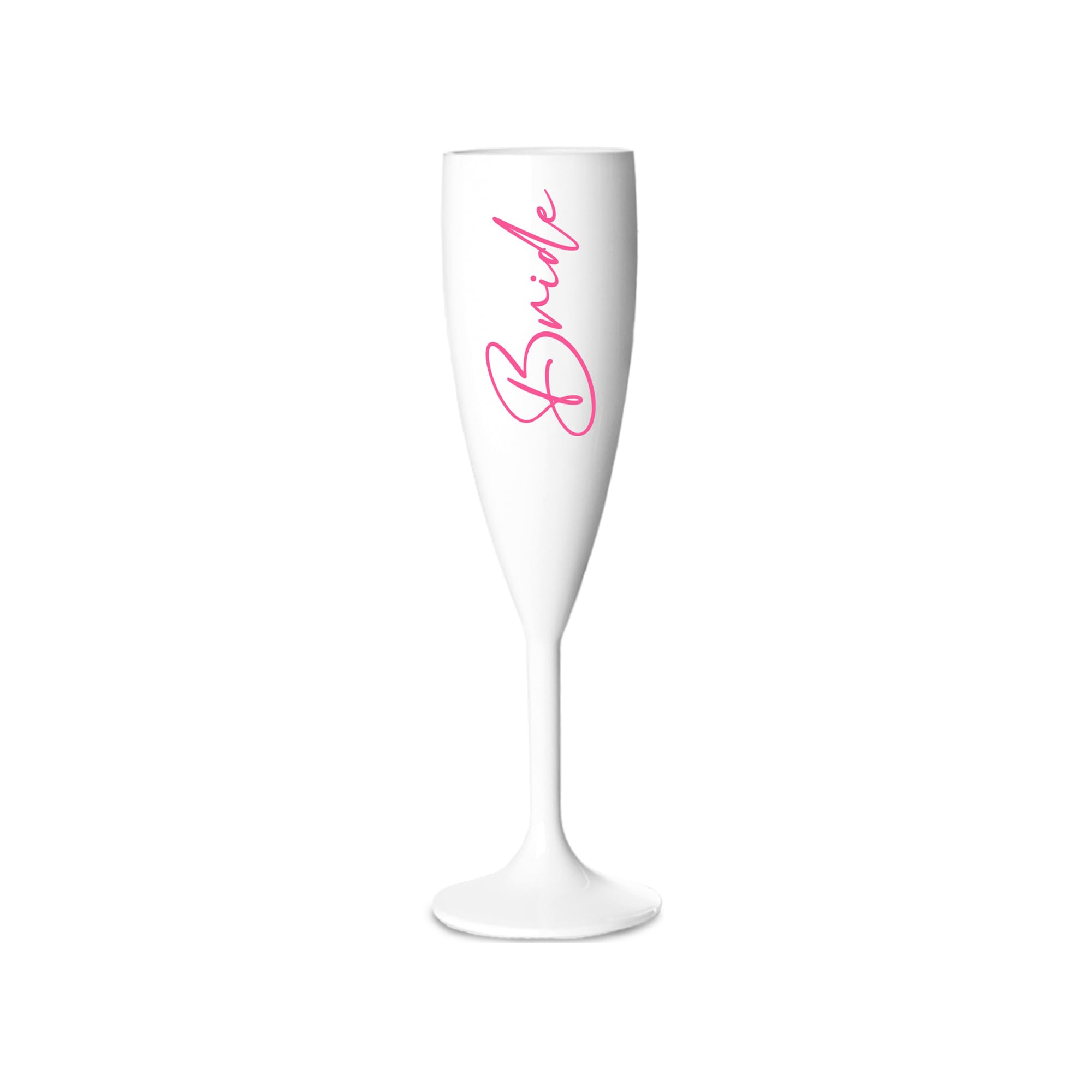 Print Maniacs Champagne Premium White Flute Glass Bride Groom Mr Mrs Wedding Maid Honour Wine Cocktail Prosecco Celebrations Gift (Baby Pink, Bride)
