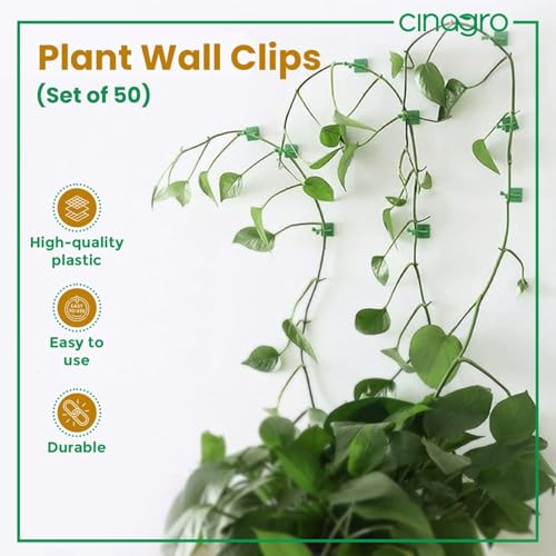 Image of Cinagro Plant Climbing Wall Clips with Self-Adhesive, 50 Pieces, Green | Easy Clip for Vine & Stem Support, Reusable Clips for Home Garden, Balcony