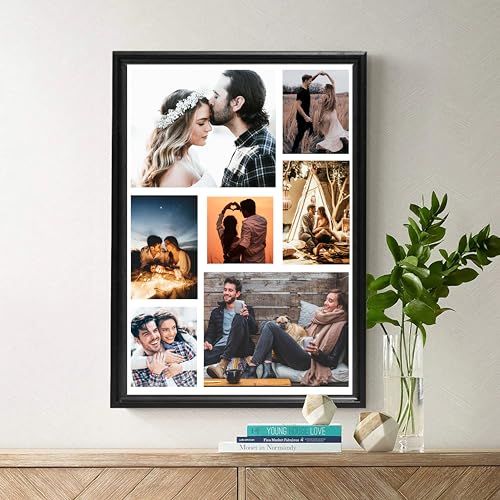 Image of Personalized Collage Rectangular Wood Wall Mount Photo Frame With Your Pictures|Customised Gift For Anniversary,Birthday,Wedding,Couples-7 Images-10X15 Inch,Black