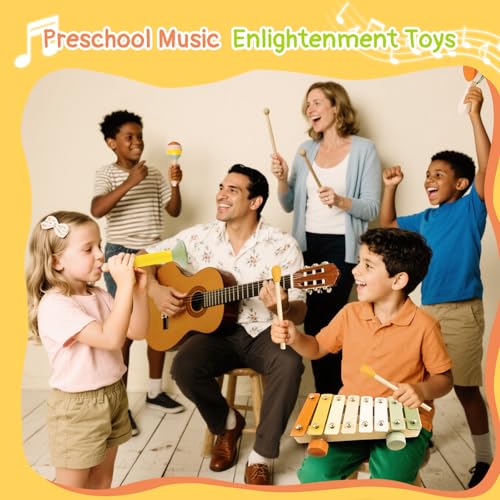 Pajojoqa 7pcs Musical Instruments Set 18M+ Montessori Toys 2 3 4 Neutral Colors Wooden Toys for Toddlers 3-5 Percussion Instruments Modern Boho Xylophone Sensory Gifts Boys Girls - image 5