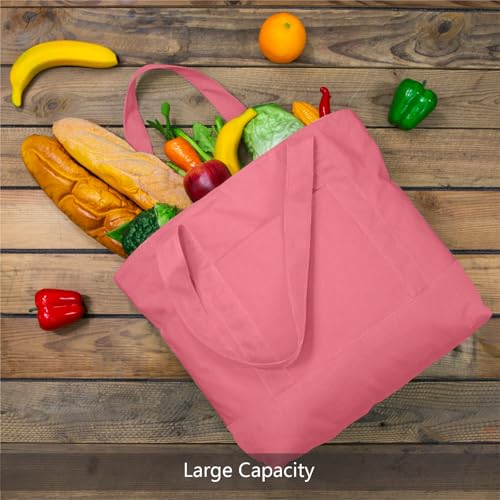 Image of TOPDesign 1-Pack Canvas Tote Bag with an External Pocket, Reusable Grocery Shopping Bag, Top Zipper Closure, Daily Essentials (Rose Pink)