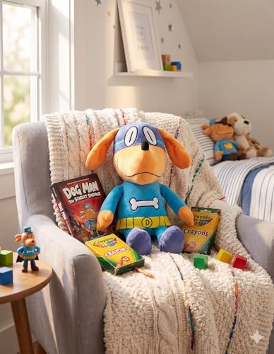 Image of Jay Franco Dog Man Bark Knight Plush Toy, 17 Inch Pillow Buddy, Polyester, Blue and Yellow Superhero Character