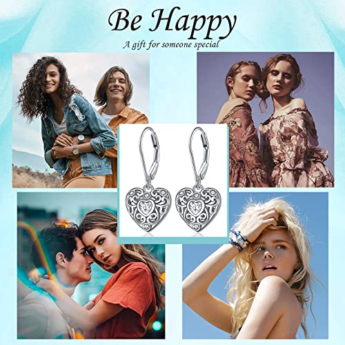 S925 Sterling Silver Heart Dangle Drop Leverback Clasp Lever back Earrings for Women Jewelry4