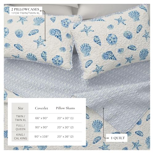Image of Great Bay Home 3-Piece Coastal Beach Theme Comforter Set with Shams. Soft All-Season Luxury Microfiber Reversible Bedspread and Coverlet. Bali Collection (Twin, Blue)