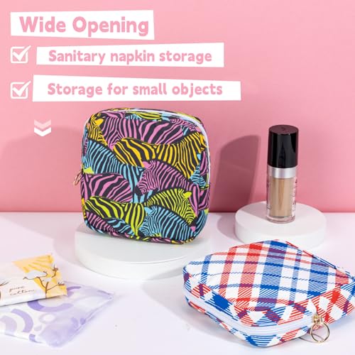 Image of Period Bag Pouch Soft Cloth Sanitary Napkin Storage Bag Portable Menstrual Pad Pouches Tampon Holder for Purse First Period Kit for Girls 9-12 (Red-blue Stripes)