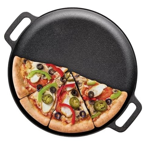 Bruntmor 12-Inch Pre-Seasoned Cast Iron Skillet Pan - Pizza Pan with Dual Large Loop Handles - Ideal as Camping Skillet and Fry Pan - Oven Safe and Electric Stovetop Compatible - Black Cover