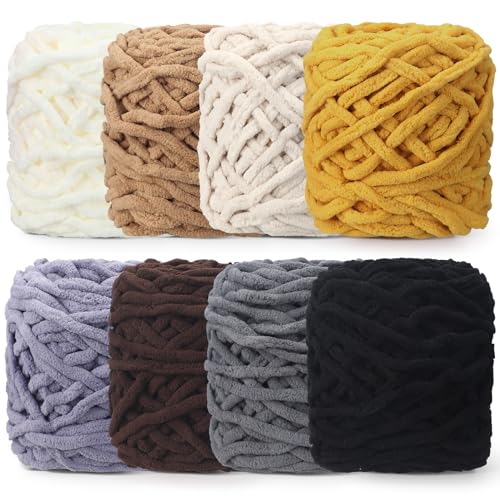 Image of Buryeah 8 Pack Chunky Chenille Yarn for Crocheting Soft Thick Fluffy Yarn for Hand Knitting Bulky Velvet Blanket Plush for Weaving DIY Crafts Each 3.5 oz 55 Yards (Brown Series)