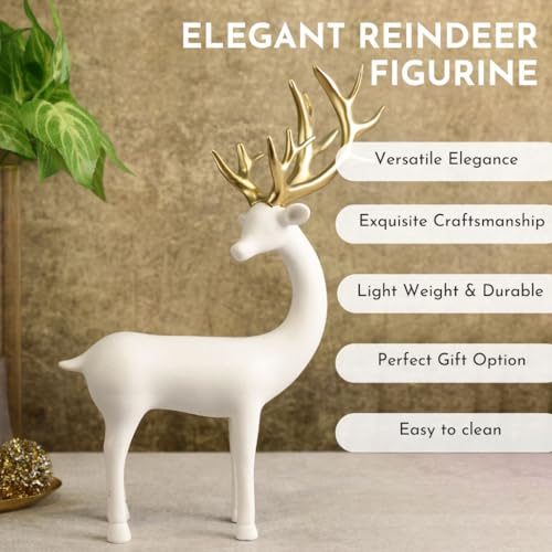 Image of ARMONIA Premium White Reindeer Figurine with Gold-Toned Antlers,Home Decor,Lightweight & Durable | Resin Golden & White Reindeer Sculptures | Energy of Your Room Figurine for Home Decor Gift,Christmas