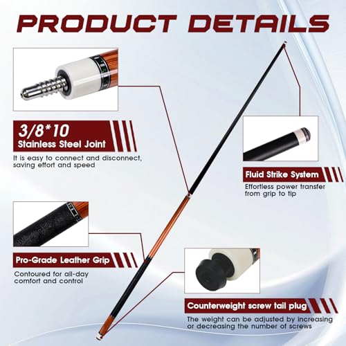Taco de billar de fibra de carbono HMQQ 58 pulgadas, 2 piezas miniatura 3