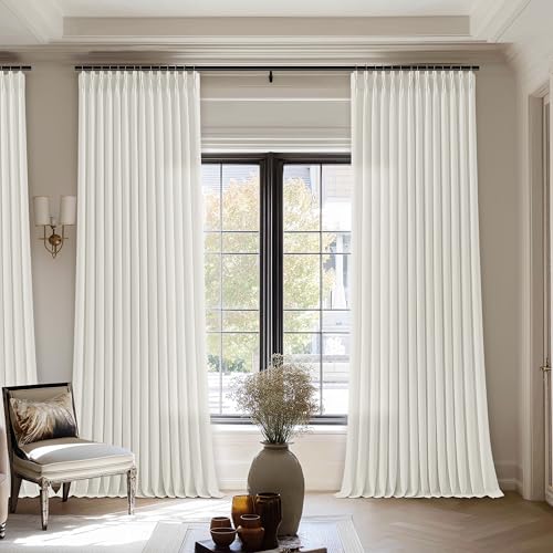 Image of Natural Beige Semi Sheer Pinch Pleated Linen 70 Inch Extra Wide Curtains