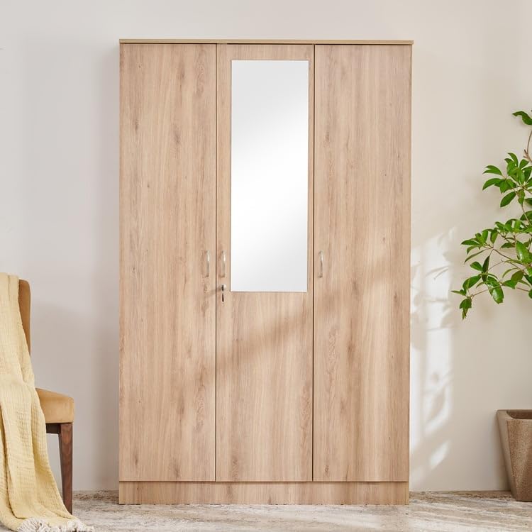 Image of Home Centre Engineered Wood Helios Alton 3-Door Wardrobe with Mirror, Brown