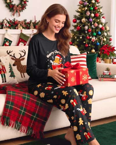 Image of 2 Piece Womens Pajama Sets Long Sleeve Sleepwear with Pants Soft Crewneck Loungewear Ladies Pj Set