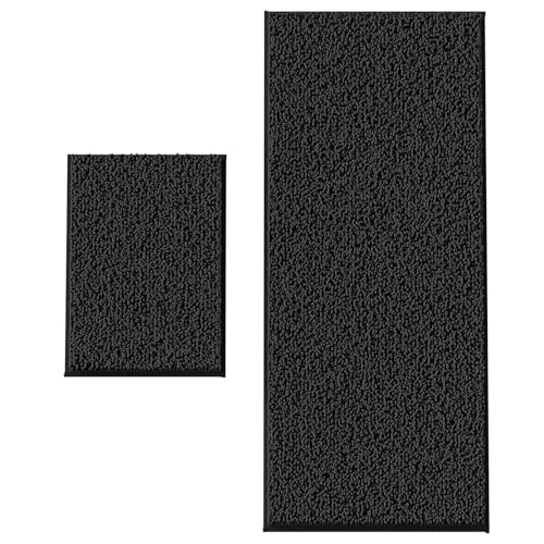 Bathroom Rugs Set 2 Piece Thick Chenille Kitchen Mats,Quick Dry Absorbent Bath Rugs with Non-Slip PVC Backing,Bath Mats for Bathtub,Bedroom,Living Room -Home Decor Large Rugs 60x24+24x16 Inc