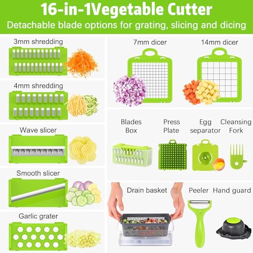 16-in-1 Kitchen Vegetable Chopper, Mandoline Food Slicers, Vegetable Cutters, Cheese Grater, Dicer Machine, Veggie Onion Salad Food Chopper with Container, Potato Chipper, Kitchen Tools & Gadgets - Image 2