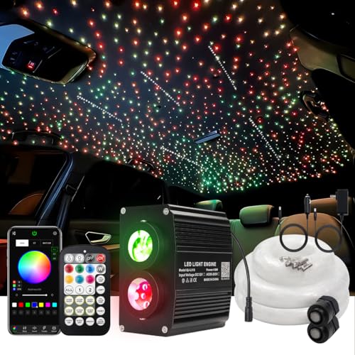 Image of AKEPO 18W Dual Color Twinkle+Meteor All-in-one Fiber Optic Lights, 400pcs*0.03in*9.8ft+240pcs Shooting Star Fibers Remote /APP Starlight Headliner Kit Car Home Music Activated Optical Star Ceiling Kits