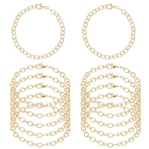 12 Pieces Gold Plated Chain Bracelets Gold Charm Bracelet Alloy Bracelet Link Chains DIY Charm Bracelet Chains Lobster Clasp Link Chain Bracelets for Men Women DIY Jewelry Bracelet Making Supplies