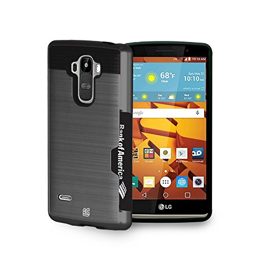 PimpCase Compatible with LG G Stylo Case, G4 Stylus, LS770, MS631, Ultra Slim [Dual Layer] Hybrid Armor Black Metallic Hard Shell with TPU Phone Cover with Built in [Card Holder]
