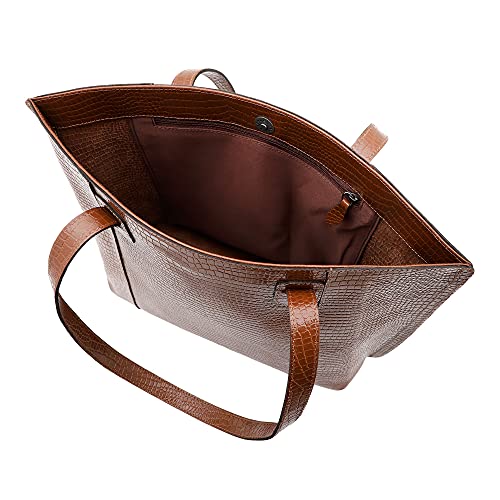Bolsa Shopper Feminina Couro Bovino Legítimo Lezard Fechamento com Botão Ímã Mariart 5240 (Havana)