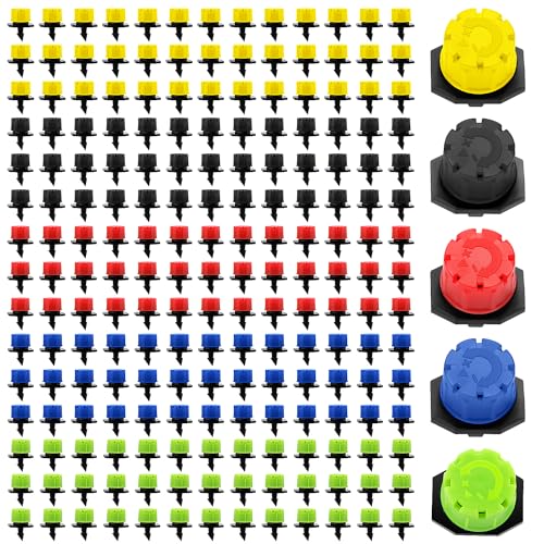 VooGenzek 200 Piezas 1/4'' Goteros de Riego, Plástico Aspersores de Riego Ajustables de 8 Agujeros, Cabezas de Riego para Goteo Goteros, Rociadores de Riego para Césped, Jardín, 5 Colores