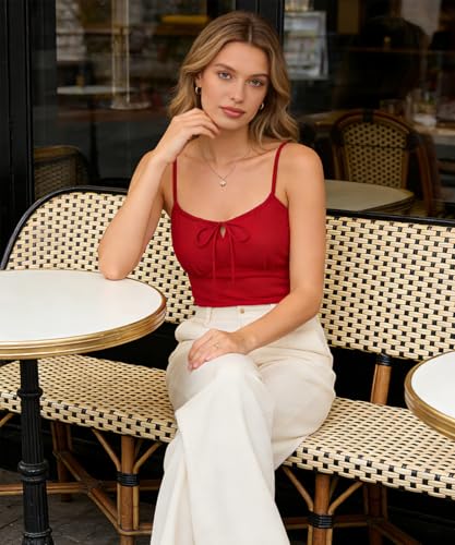 Image of Belle Poque Women's Tie Front Spaghetti Strap Top Sexy Cutout Crop Tank Top Y2k Slim Fit Going Out Camisole Tops