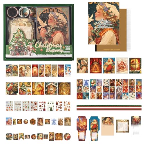 Sucritude Adesivi Natalizi per Scrapbook con Taccuino - Decalcomanie Natalizie per Lavoretti Creativi con Blocchetto Adesivo,Kit Decorazioni Festive Per Diario Casa Cartolina Cellulare
