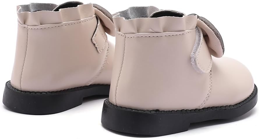LIZISHU Baby Girls Ankle Boots Soft PU Leather Bowknot Non-Slip Toddler Dress Shoes for Infants, Ruffled Collar Baby Booties for Wedding/Party/Everyday Wear 6-24 Months