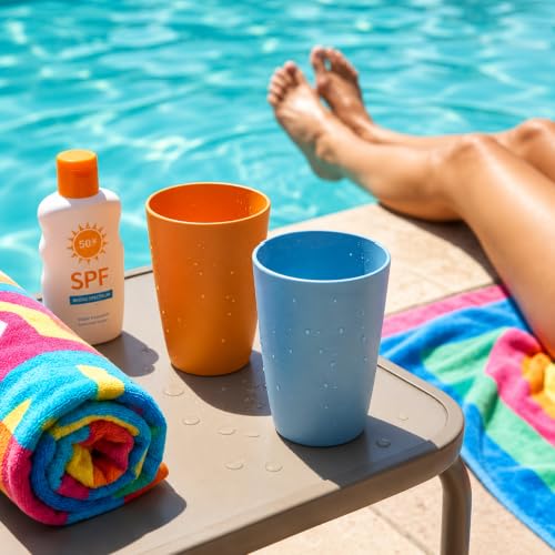 Image of Wheat Straw Cups - Set of 4 Reusable 460ml Drinking Glasses | Unbreakable Lightweight Tumblers for Water, Juice, Tea, Coffee | Home, Kitchen, Outdoor Use (Multicolor)