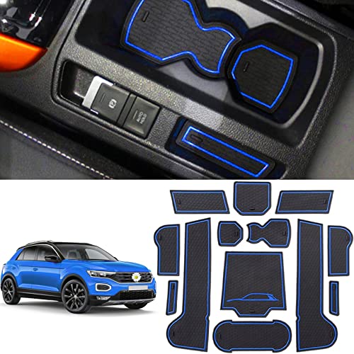 Coleya Alfombrillas Antideslizantes Compatible con VW T-ROC 2017-2023, Alfombras de Goma para Consola Central, Ranuras de Puerta, Portavasos, Apoyabrazos, T ROC Alfombrillas Antideslizantes (Azul)
